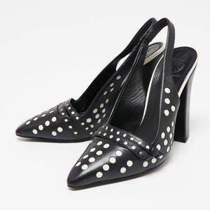 Tory Burch Black/White Polka Dot Leather Kay Slingback Sandals